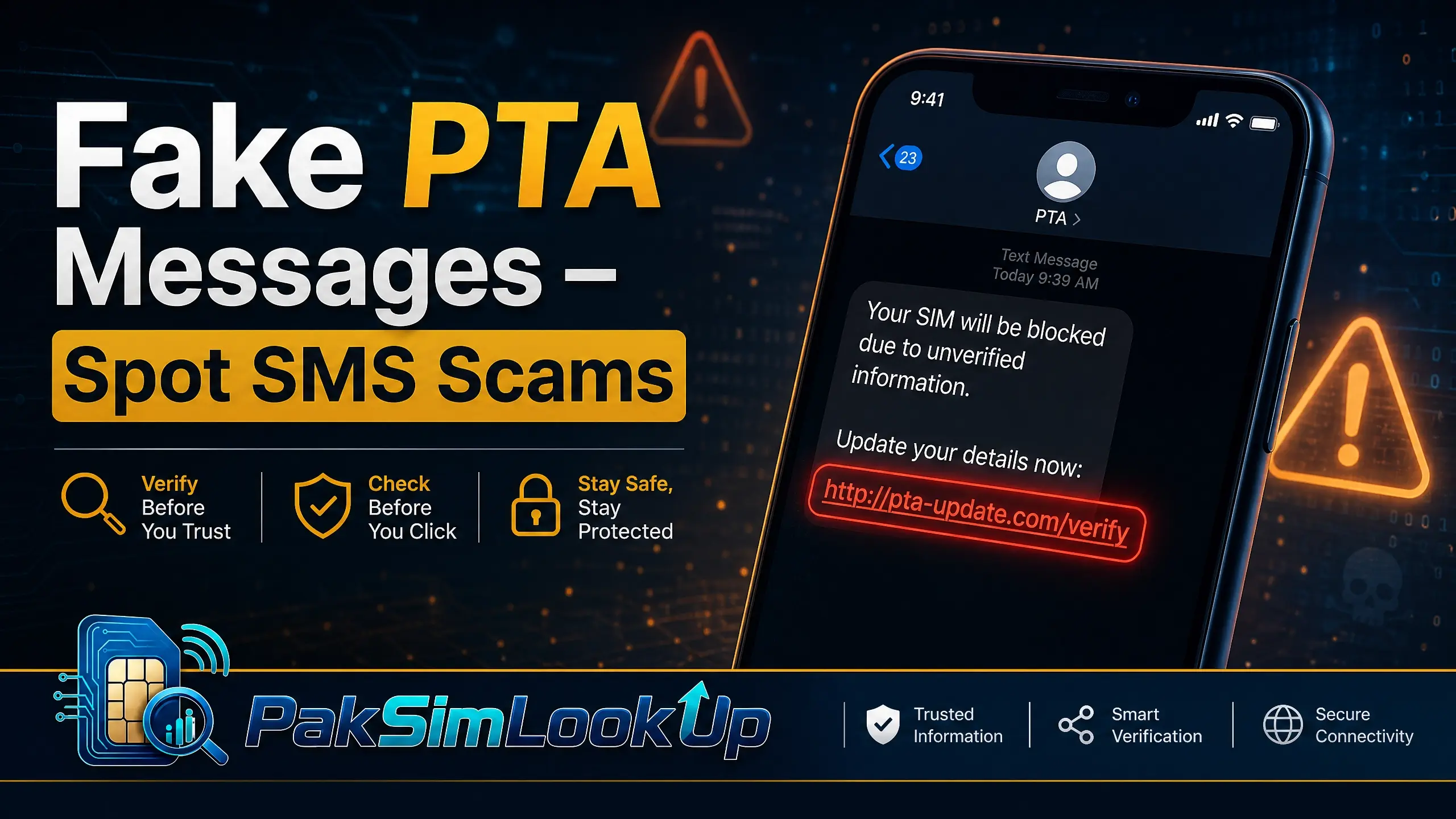 Fake PTA SMS scam warning illustration