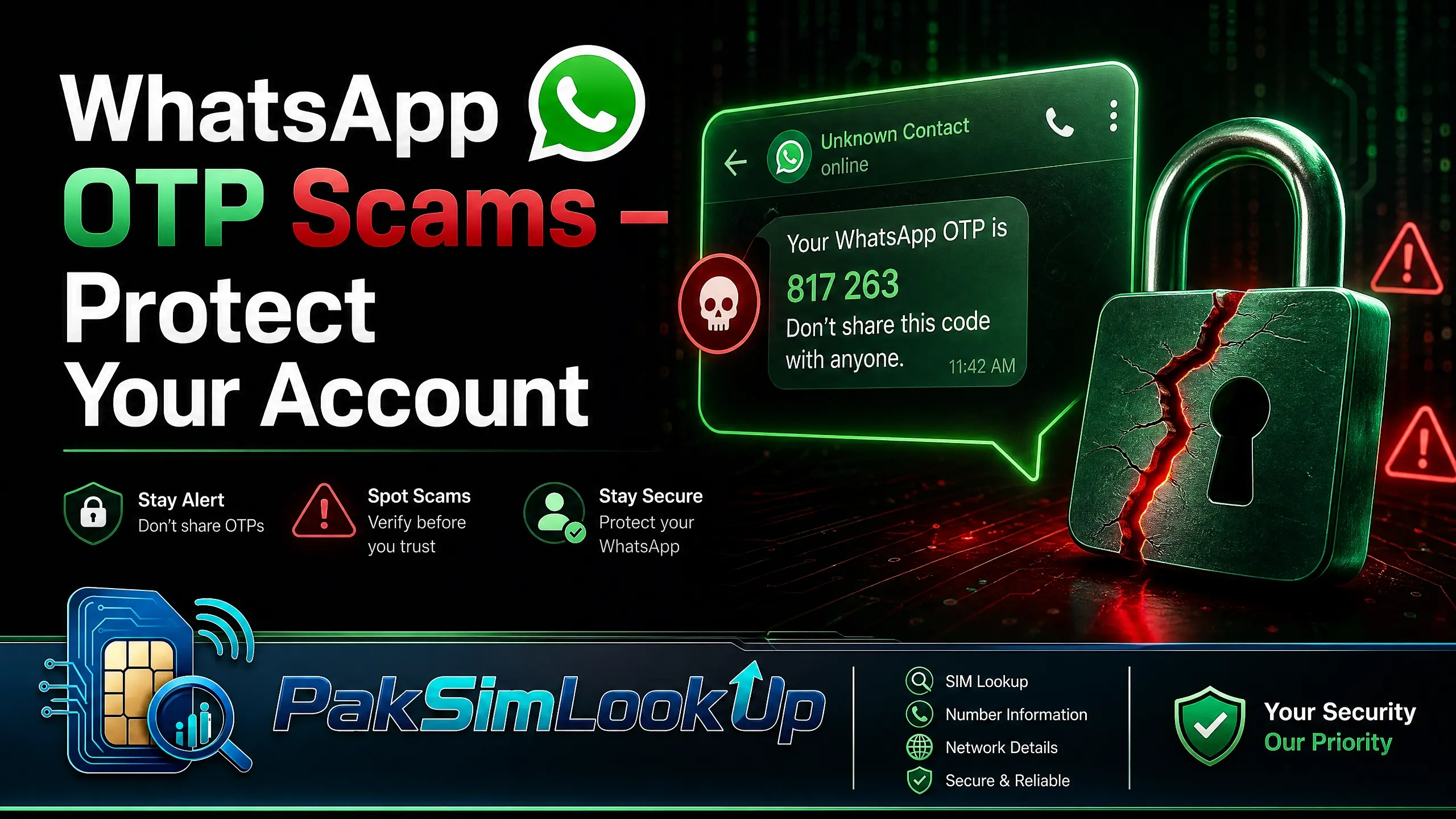 WhatsApp OTP scam warning illustration